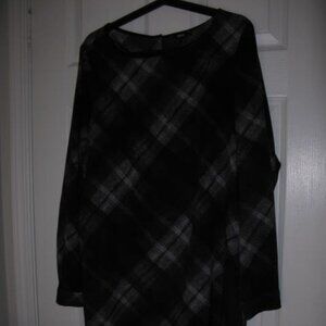 Vintage MEXX plaid tunic top with pockets and faux leather trim size 14